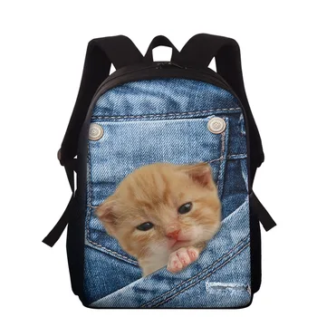 

HYCOOL Children Backpack Lovely Blue Denim Cat Dog Print Student Casual School Bag Travel Storage Back Pack Male Female Bags