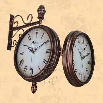 

Atmospheric Resistance American Retro Wrought Iron European Living Room Double-sided Wall Clock Home Two-sided Clock Wall Clock