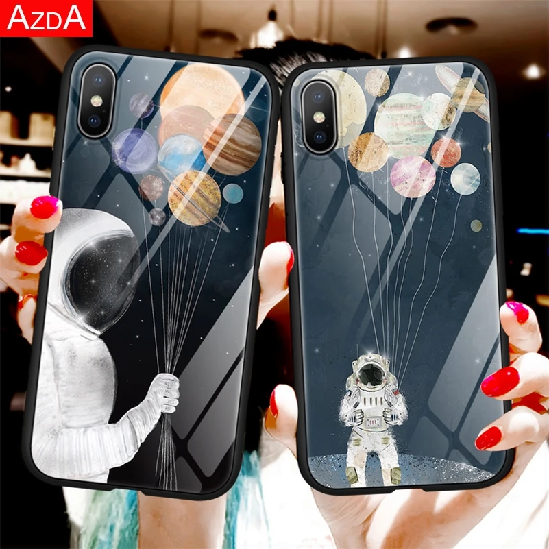 

Tempered Glass Phone Case For Meizu 16 16X Fundas For Oneplus 6 7 Pro Cover For iPhone XS Max 6 6S 7 8 Plus X XR Star Moon Case