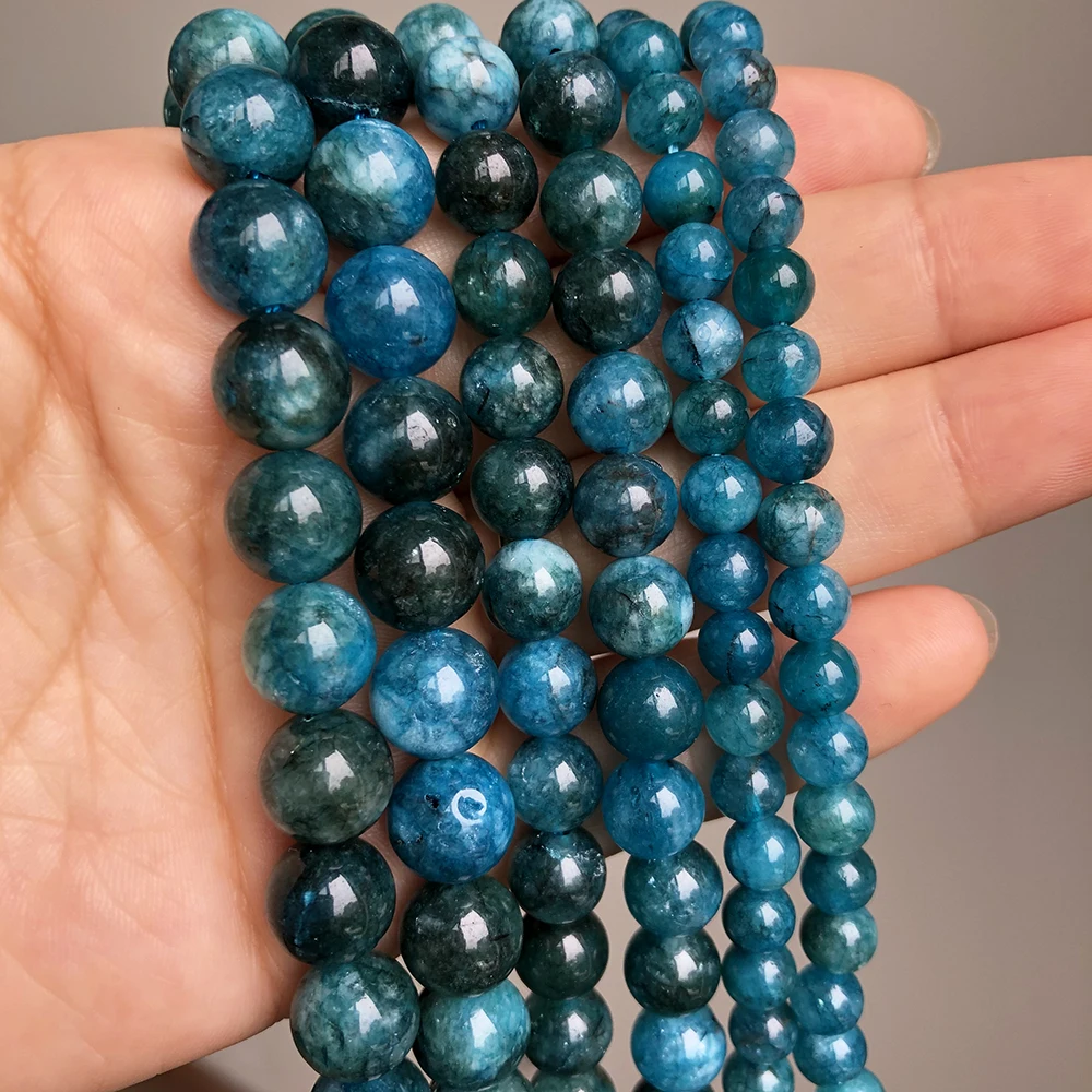 Perles d'apatite bleues pour la fabrication de bijoux, éléments ronds et lisses en pierre de 6, 8, 10 mm, large espace, pour travaux manuels, bracelet, boucles d'oreilles, accessoire 15 pouces