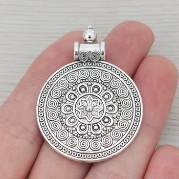 

3 x Bohemia Round Spiral Flower Charms Pendants for Necklaces Jewelry Making Findings 50x36mm