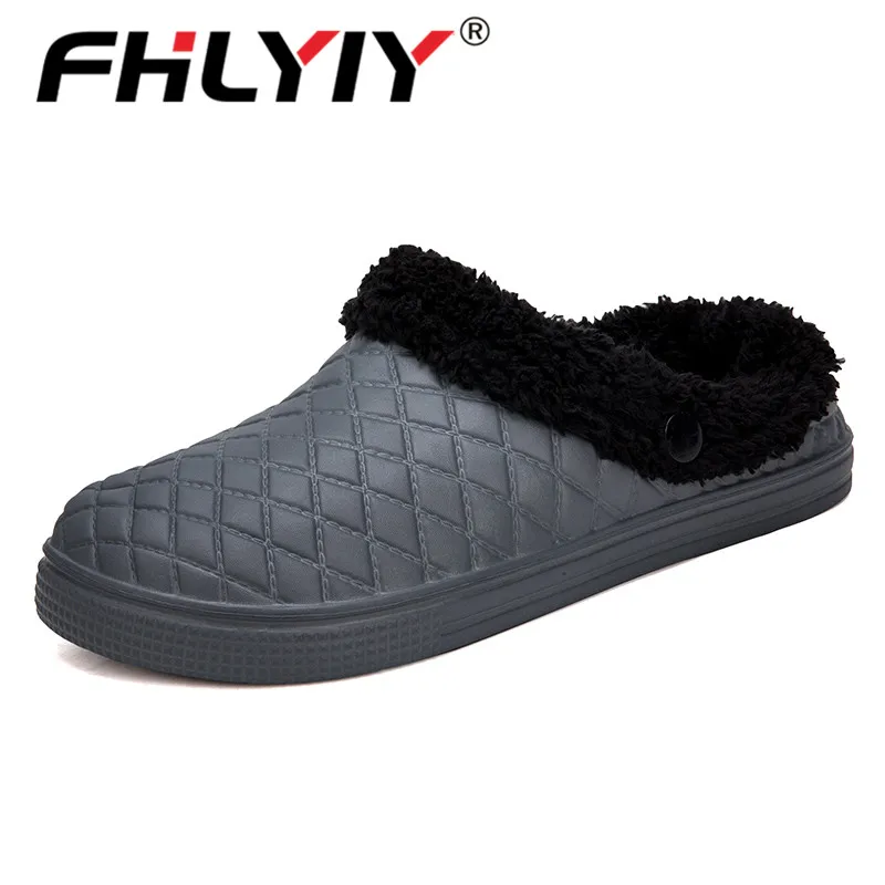Fhlyiy/брендовые зимние мужские тапочки; домашние плюшевые теплые тапочки; Сабо; Вьетнамки; тапочки для гостиницы; мужские шлепанцы - Цвет: grey 40-45