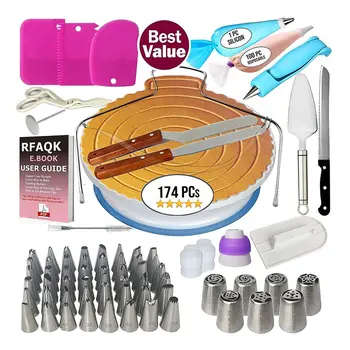 

174Pcs DIY Cake Decorating Bakery Tools Kit Cake Turntable Set Pastry Tube Fondant Tool Kitchen Dessert Baking Supplies