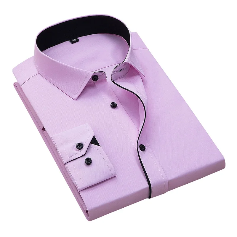 Men Casual Dress Shirts Long Sleeved Slim Fit White Work