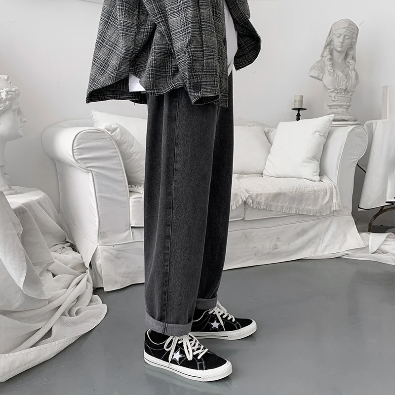 50% OFF Blue Black Jeans Men's Fashion Washed Solid Cotton Casual Jean Pants Men Streetwear Loose Hip Hop Straight Denim Trousers Mens