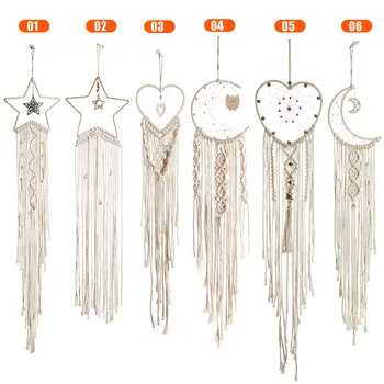 

Bohos Heart Moon Star Hand-woven Tapestry Macrame Wall Hanging Bohemian Home Decorations Tissus Psychedelic Tapestry Decor
