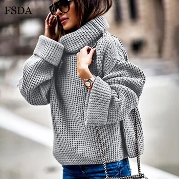 

FSDA Loose Turtleneck Knitwear Women Sweater Oversized Long Sleeve Plus Size Autumn Winter White Gray Black Warm Casual Pullover
