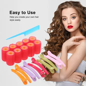 

Self Grip Hair Rollers Set 30PCS Self-adhesive Nylon Hair Curler with 10PCS Duckbill Clips Comb Portable DIY Hairdressing Tool