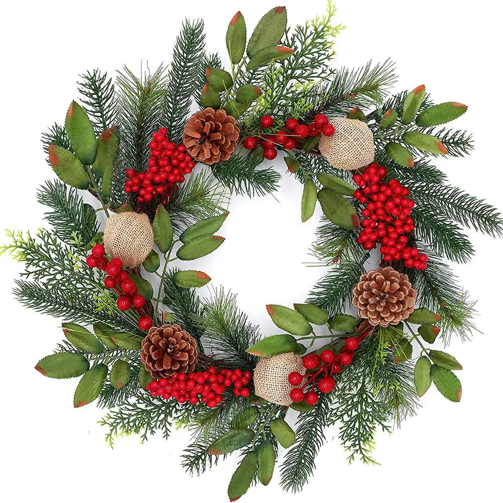 45cm 18inch Christmas Wreath With Red Berries And Evergreen Leaves For Home Doors Walls Fireplace Window Door Garland Decoration Wreaths Garlands Aliexpress
