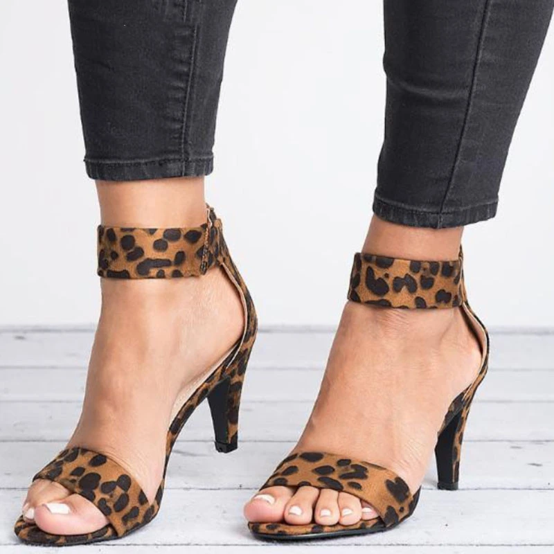leopard ankle strap sandals