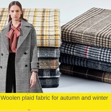 Preto e branco tartan tecido engrossado como pano de lã para casaco estilo britânico grade brocado costura diy outono inverno marrom
