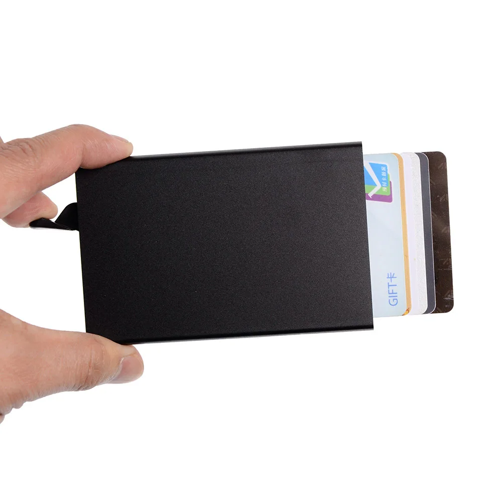 Мужской алюминиевый кошелек с задним карманом, ID держатель для карт, RFID Блокировка, безопасный тонкий металлический кошелек, автоматический всплывающий кошелек для кредитных карт