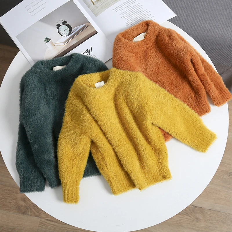 

Baby Sweater Children Autumn Winter Imitation Mink Jacket Sweater 1-4 Years Old Kids Solid Warm Outerwear Toddler Sweaters