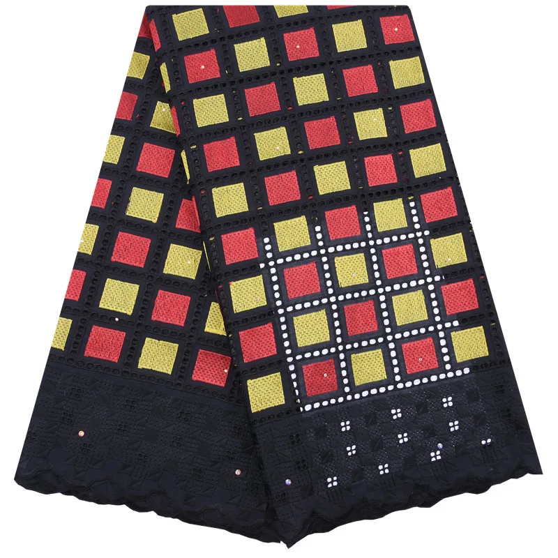 Высокое качество швейцарская вуаль кружева в швейцарской нигерийской кружевной ткани хлопок пробитая африканская кружевная вышивка ткань для свадьбы a1755 - Цвет: Black