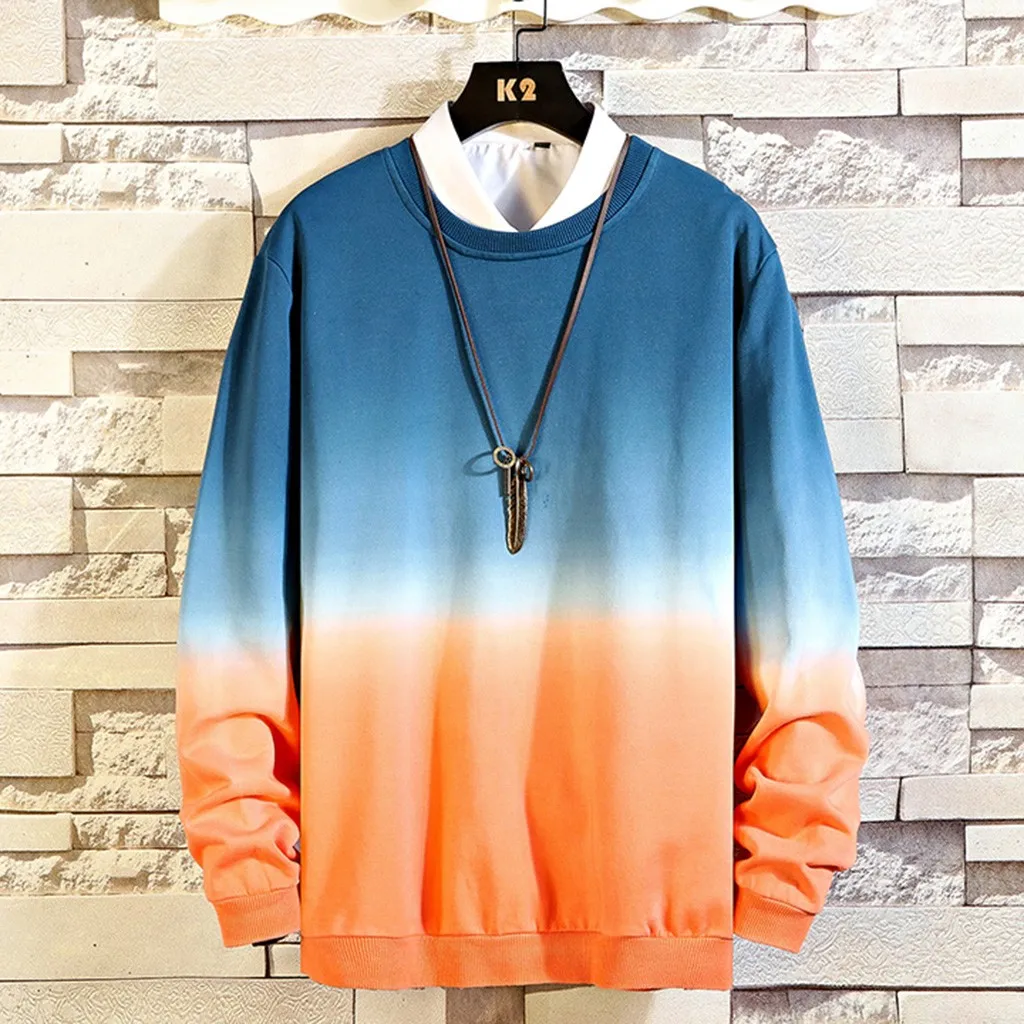 

YOUYEDIAN Fashion Gradually Coloured men's sweatshirt for 2019 new arrival patchwork oversize winter casual men‘s sweatshirt