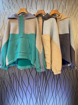 

2020 Early Autumn New Women's Neckline Color Matching Stitching Decorations Long Sleeve All-match Sweater 816