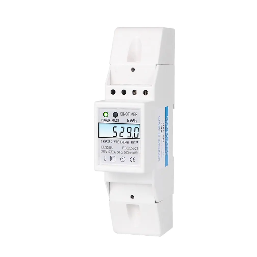 

Residential 2 Wire Single Phase Din Rail Energy Meter Electric KWH Meter with Backlight AC 230V 5-80A For Saving Power Energy