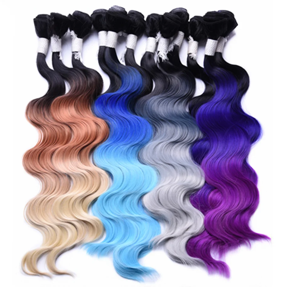 

4Pcs Is One Set Just One Full Head Synthetic Hair Wavy Gradient Three Colors Heat Resistant