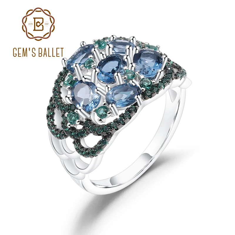 GEM'S BALLET 2.00Ct натуральный Лондонский голубой топаз Арт Деко Кольцо Настоящее 925 пробы серебряные Необычные драгоценные камни кольца для женщин хорошее ювелирное изделие