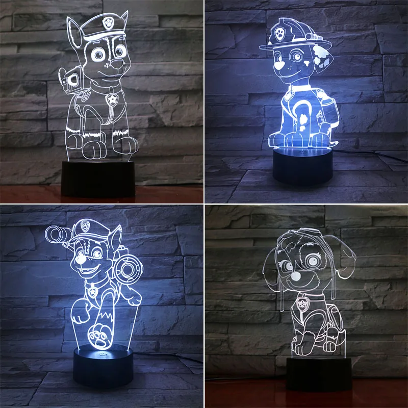 Paw Patrol 3d Led Night Light 7 Color Changing Lamp Room Decoration Cute Cartoon Action Figure Toy For Birthday Christmas Gift Figures Aliexpress 