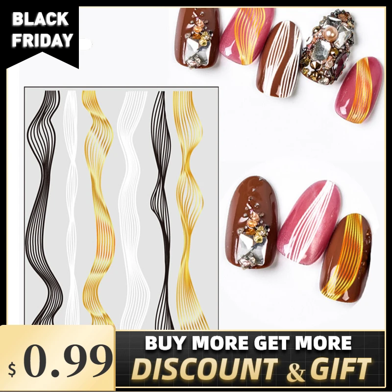

Nail Art Sticker Laser Gold Metal Stripe Wave Line Tape Self-Adhesive Transfer Foils 3D DIY Decal Manicure Tips Decoration