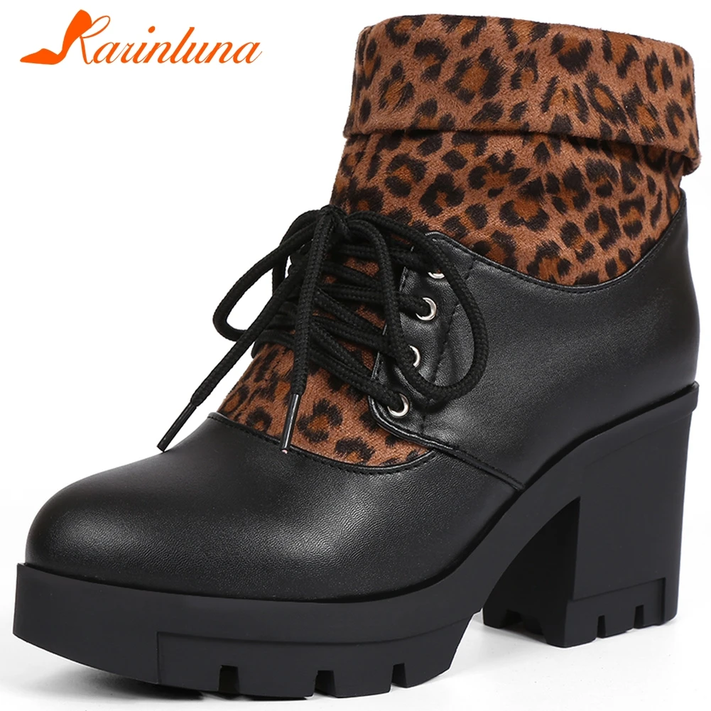 

KARINLUNA New Arrival Autumn Winter Patckwork Booties Ladies 34-43 Platform Ankle Boots Women 2019 High Heels Shoes Woman