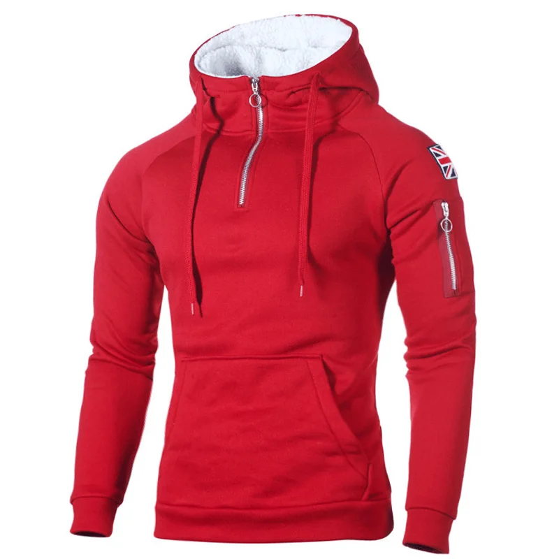 Mens Hoodies Sweatshirts Neckline Long-Sleeve Zipper Fleece Running Winter Sportswear