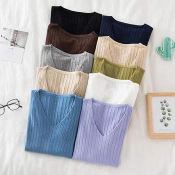 

Croysier Women Sweaters 2020 V Neck Pullover Sweater Autumn Winter Clothes Women Basic Casual Soft Ribbed Knitted Top Knitwear