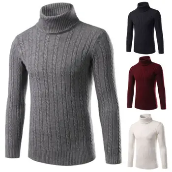 

Retro Men Roll Turtleneck Winter Sweater Warm Pullover Tops Long Sleeve Slim Knitted Solid Autumn Sweaters hot