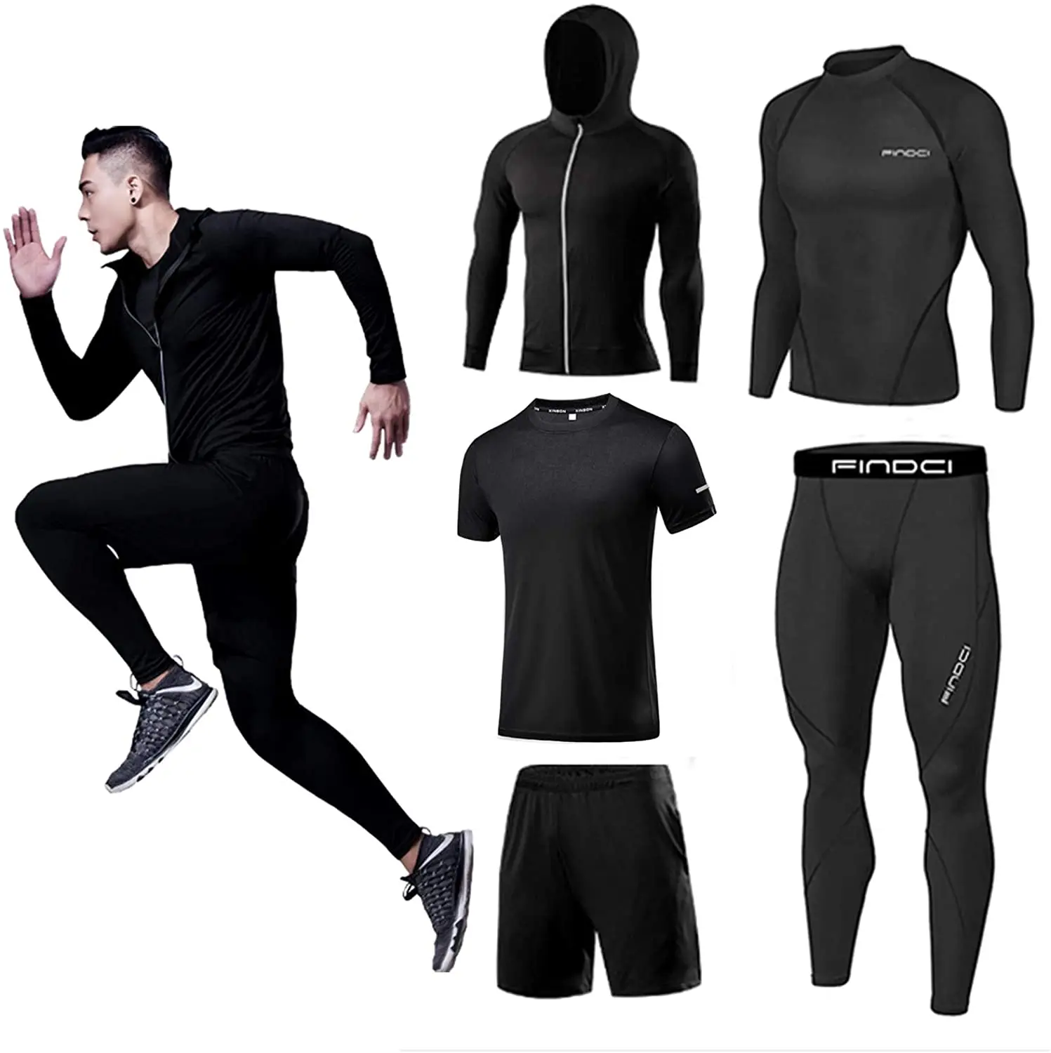 

Мужской тренировочный костюм, одежда для фитнеса, уличные компрессионные штаны для бега в тренажерном зале, рубашка, топ, куртка с длинным рукавом, 5 шт./компл.