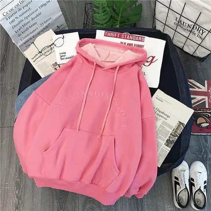 Модная толстовка женская одежда с буквенным принтом хлопковое пальто Женская толстовка плюс размер Осенняя Толстая Теплая Повседневная D121 - Цвет: Light pink