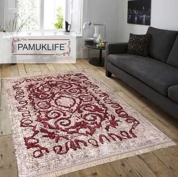 

Pamuklife Artificial Leather Based Non Slip Base Carpet Agora Claret Red Carpet Washable Daily Modern Super Soft Healthy