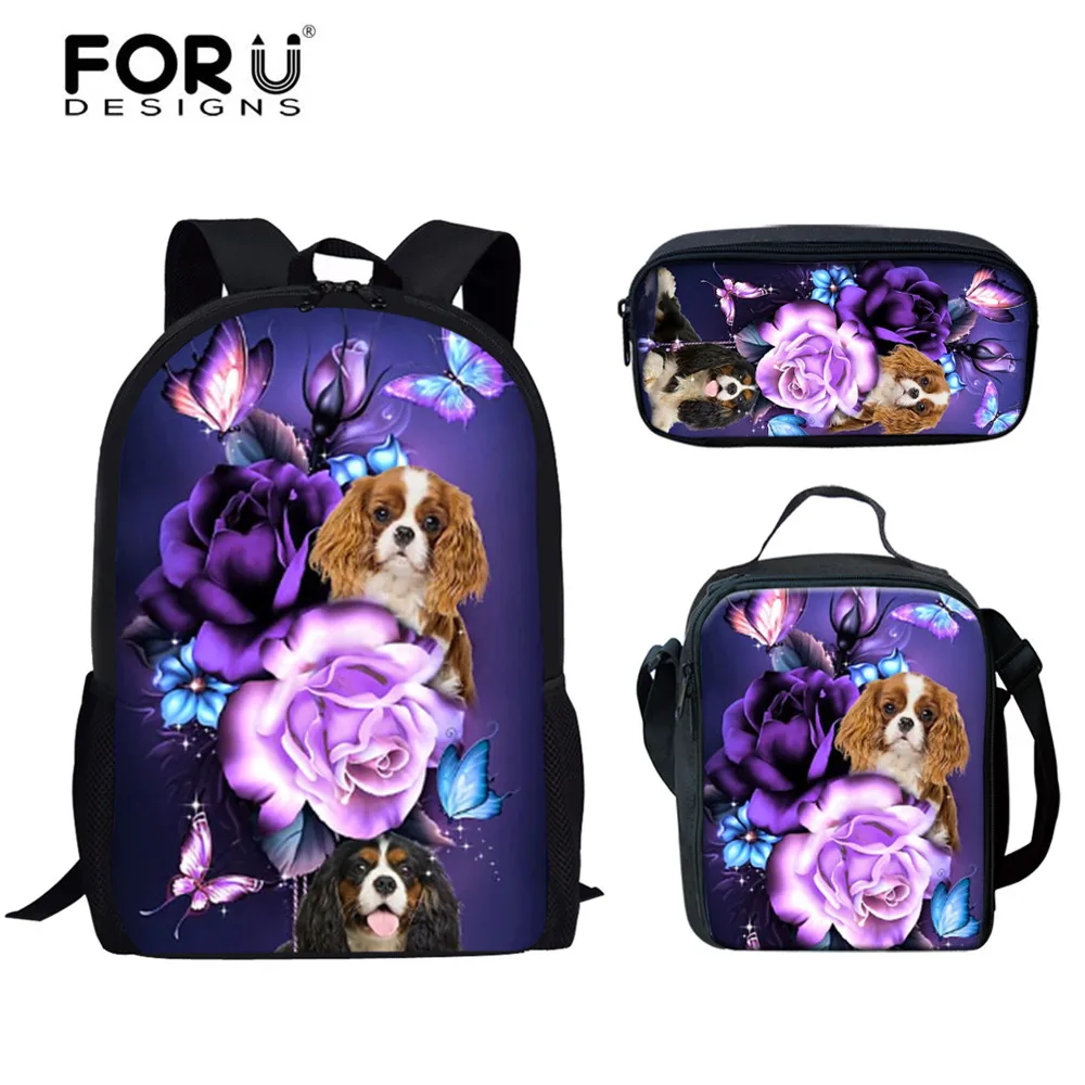 

FORUDESIGNS 2020 School Backpack 3D Cavalier King Charles Spaniel Magical Casual Children 3pcs/Set School Bags Canvas Schoolbags