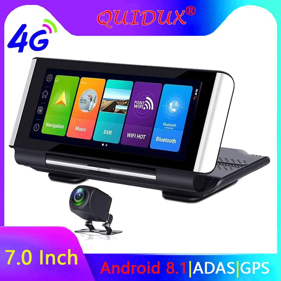 

QUIDUX 7Inch 4G Car DVR Camera GPS FHD 1080P Android 8.1 Dash Cam Navigation ADAS Car Video Recorder Dual Lens Reverse cameras