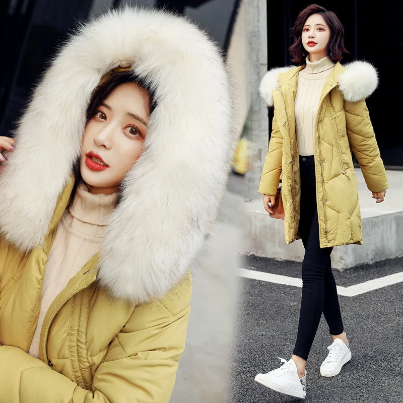 Gold New Winter Hooded Women Warm Down Coat Casual Long Down Jackets Ladies Thicken Women Cotton Parka Outerwear Korean Coat - Color: Gold