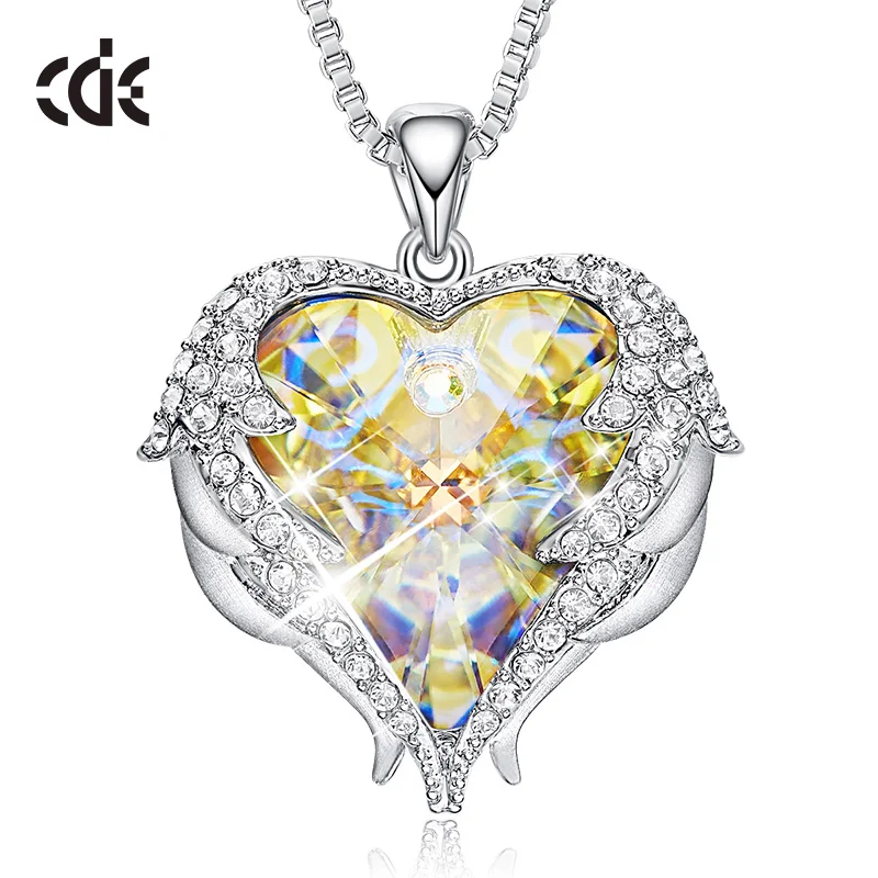 CDE дизайн, крылья ангела, украшенные кристаллами Swarovski, подвеска в форме сердца, ожерелье, ювелирное изделие, подарок на день Святого Валентина - Цвет камня: AB Color P0902C