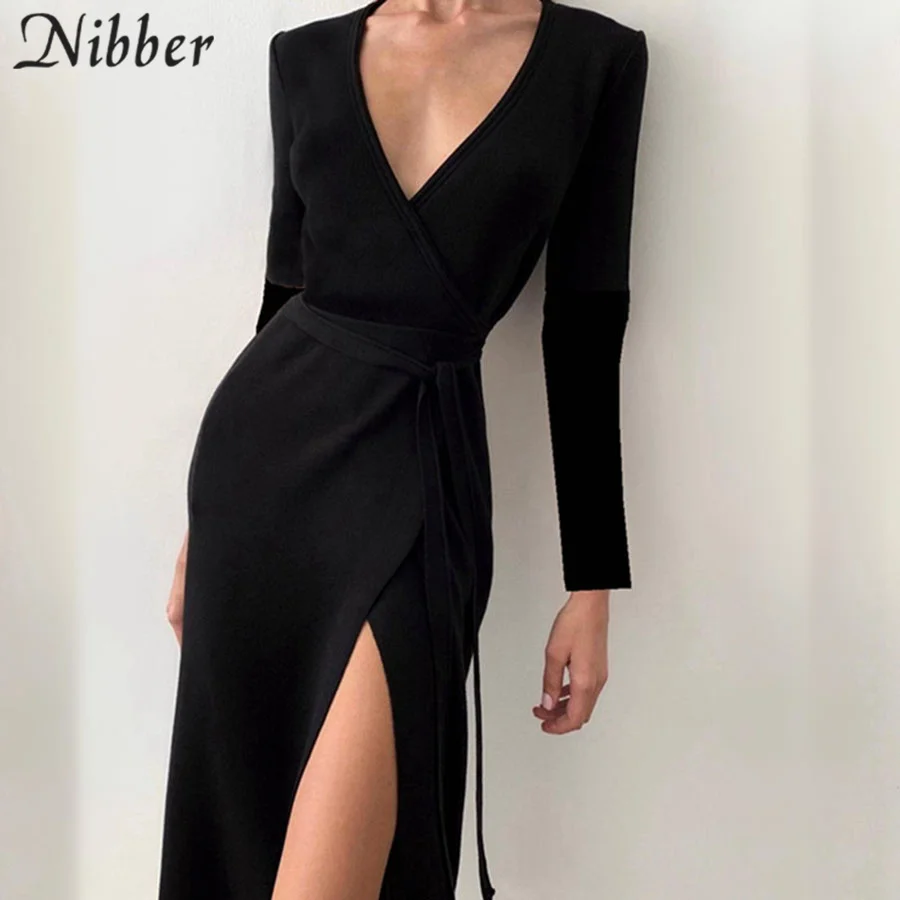 Nibber сексуальное Модное Длинное Платье однотонное базовое платье с глубоким