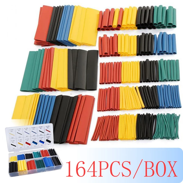 164pcs/box Heat Shrink Tube Kit Shrinking Assorted Polyolefin   Insulation Sleeving Heat Shrink Tubing Wire Cable 8 Sizes  2:1 s 1