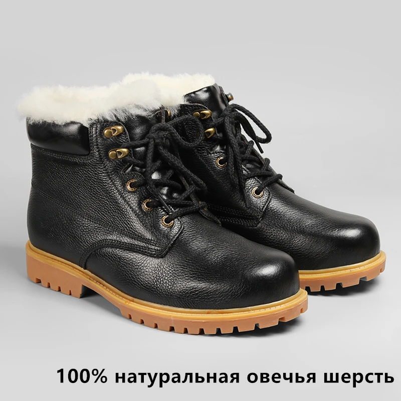 Ботинки из натуральной шерсти зимняя мужская обувь ручной работы кожи размеры 36