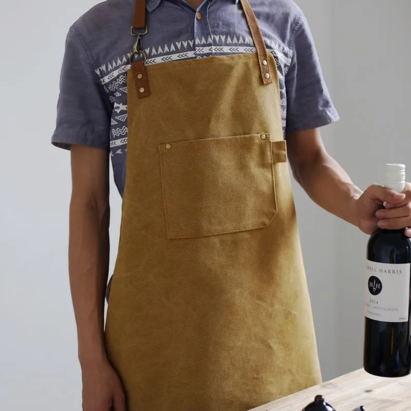 New Workshop Chef Tool kitchen Aprons for Women Man Heavy Duty Thick Water Resistant Washed Canvas with Pockets Work Wear Bib
