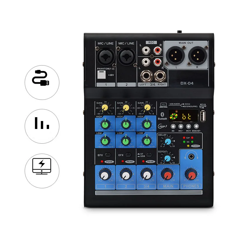 

Professional bluetooth Sound Card 4 Channel Mixer USB Small Mixer for Home Karaoke KTV Speaker Audio Sound Card
