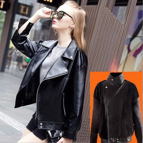 Yuanshu новые мягкие Куртки из искусственной кожи женские сексуальные байкерские мотоциклетные крутые куртки черная Женская весенне-осенняя короткая верхняя одежда - Цвет: Woolen inside