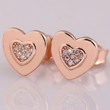 

Original Rose Signature Heart Earring With Crystal Stud Earring For Women 925 Sterling Silver Earring Gift Fine Diy Jewelry
