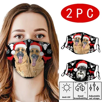 

2PC New Christmas Dog Printing Protection Face Cover Reuse Mask Can Put Filter Protective Face Mask Windproof Anti-ultraviolet