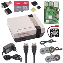 Nespi caso + raspberry pi 3 modelo b + kits 32/64/128 gb cartão sd + adaptador de energia dissipador de calor + 2 gamepad controlador para retropie