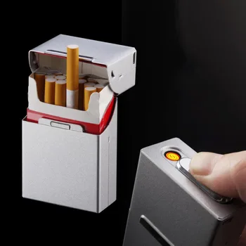 

Metal Cigarette Case USB Charging Lighters 20 PCS with Anti-extrusion Anti-sweat Windproof Cigar Box Gadgets for Men