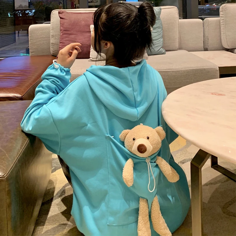 

2020 New Autumn / Winter Casual Drawstring Hoodie Loose Back Bear Women's Top Fashion