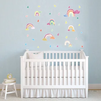 

Ins Style Cartoon Rainbow Raindrop Wall Stickers Colorful Art Wall Decals for Kids Rooms Bedroom Living Room Home Decor GBW9018