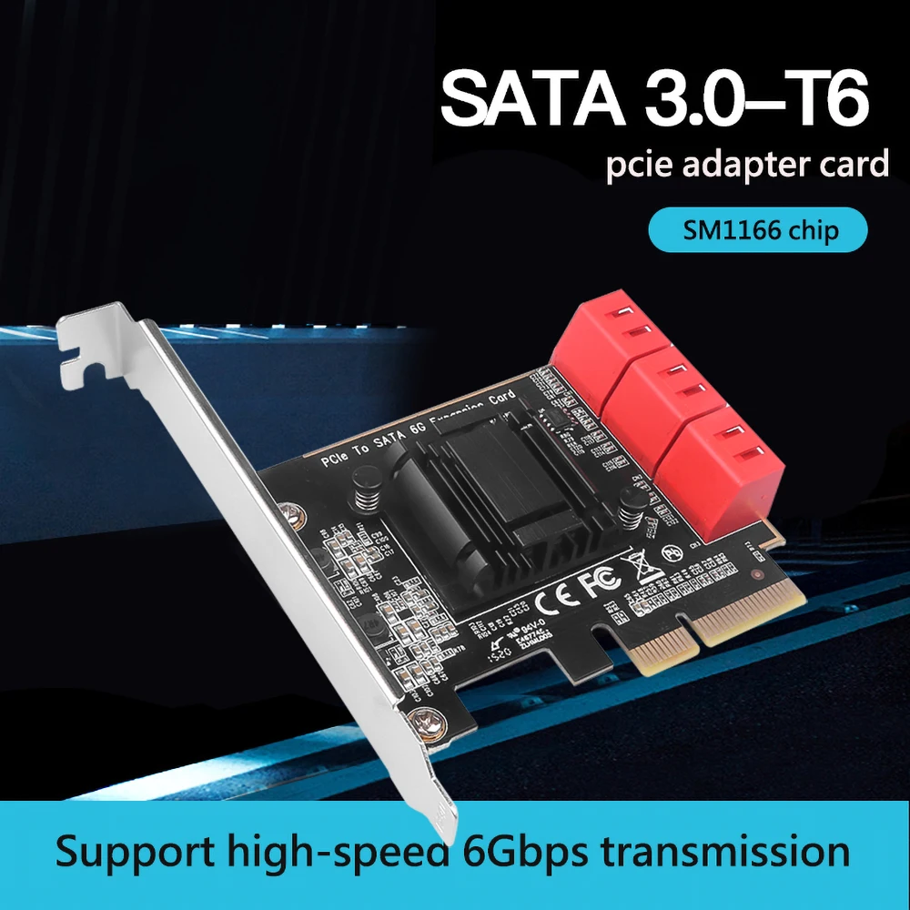 6 Ports SATA 3.0 To PCIe Expansion Card ASM1166 Chip PCI Express Adapter 3 Converter With Heat Sink For HDD | Компьютеры и офис
