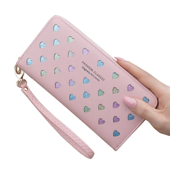 

2020 New Wallet Woman Long Zipper Large-capacity Mobile Phone Bag Multi-function Card Bag Wild Love Color Hollowed Clutch Wallet